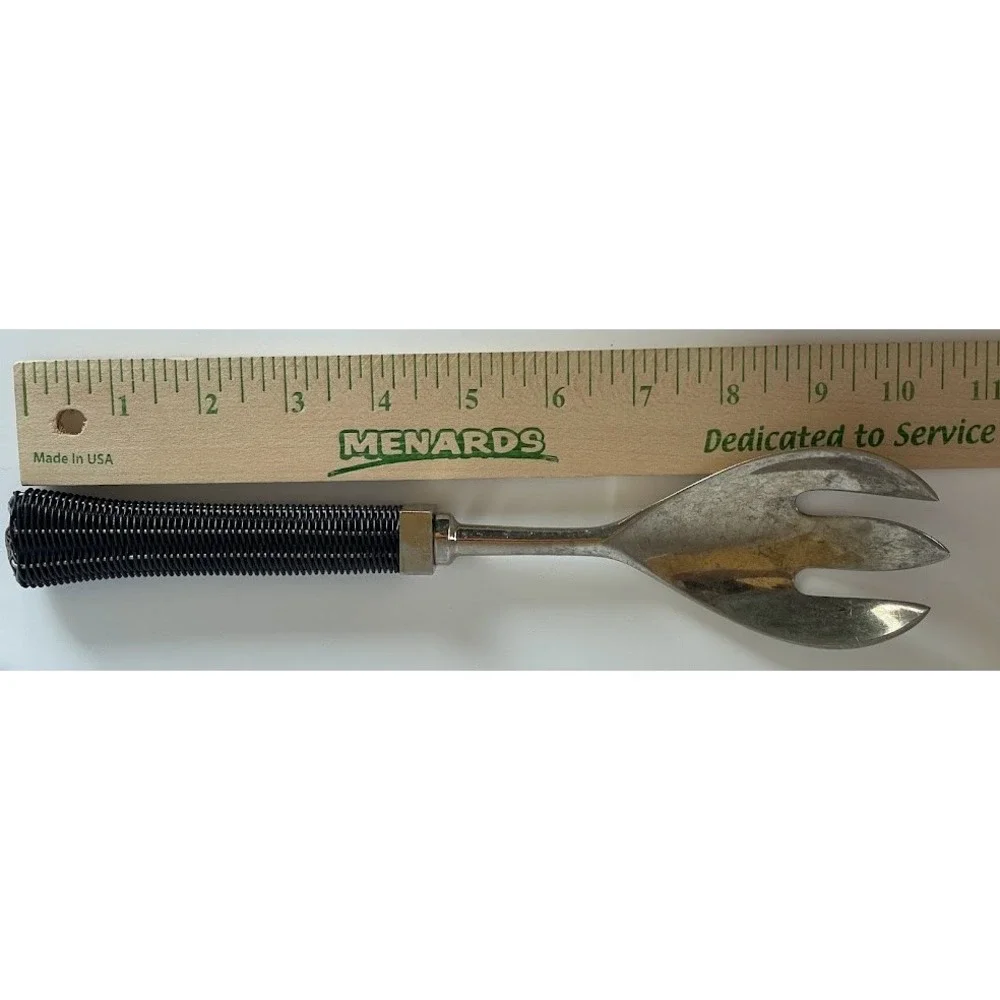 Vintage Serving Fork 9.5in Silver Black Fair MCM Coil Wire Handle